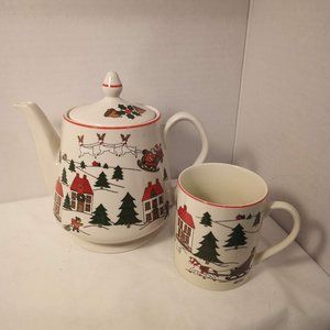 Retro Christmas 4 Cup Tea Pot